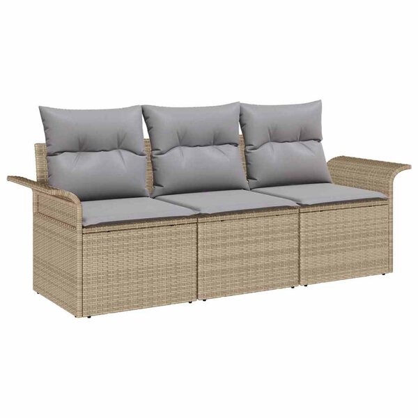 vidaXL Canapé de jardin 3 pièces avec coussins en poly rattan beige.