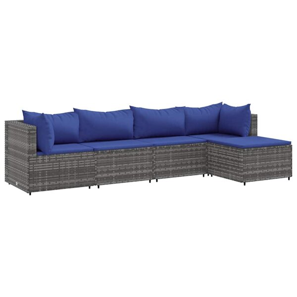 vidaXL Salon de jardin 5 Pièces avec coussins Gris Résine tressée