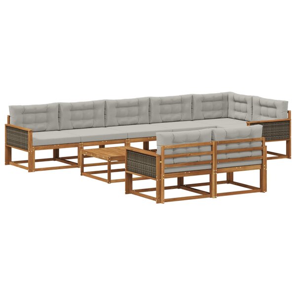 vidaXL Ensemble de canapés d'extérieur 9 Pièces Naturel et Gris clair