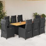 vidaXL Ensemble à manger de jardin 9Pièces coussins noir résine tressée