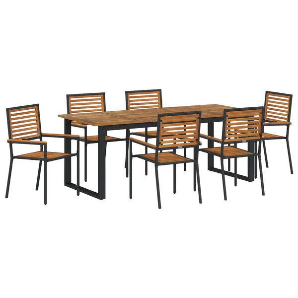 vidaXL Ensemble salle à manger jardin 7 Pièces Noir 200 x 90 x 75 cm