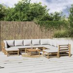 vidaXL Salon de jardin 11 Pièces avec coussins gris clair bambou