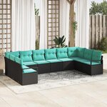 vidaXL Ensemble de Canapés avec coussin 10 Pièces Noir polyrotin