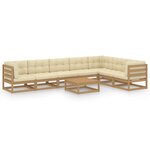 vidaXL Salon de jardin 8 Pièces avec coussins Marron miel Bois de pin