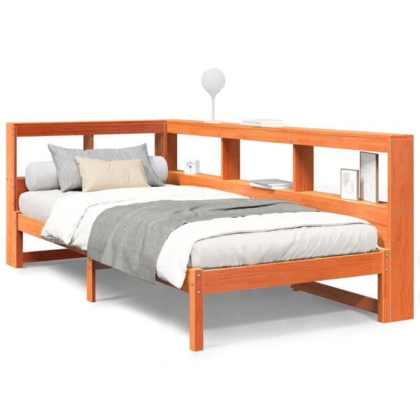 vidaXL Lit bibliothèque sans matelas cire marron 100x200 cm pin massif