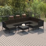 vidaXL Salon de jardin 10 Pièces avec coussins Résine tressée Noir