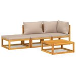 vidaXL Salon de jardin 4 Pièces avec coussins taupe bois massif