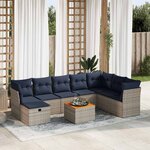 vidaXL Salon de jardin 9 Pièces avec coussins gris résine tressée