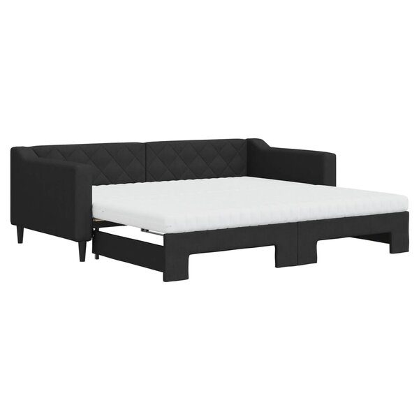 vidaXL Lit de jour avec gigogne et matelas noir 90x190 cm tissu