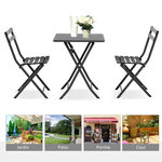 Salon de jardin bistro pliable - table carrée dim. 60L x 60l x 71H cm avec 2 chaises - métal thermolaqué gris