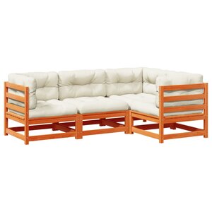 vidaXL Salon de jardin 4 Pièces avec coussins cire marron bois pin massif