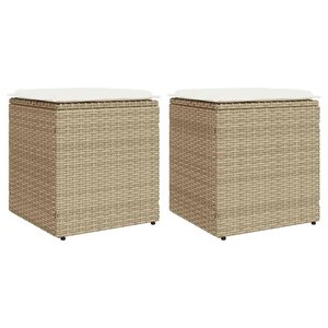vidaXL Tabourets de jardin avec coussins lot de 2 beige résine tressée