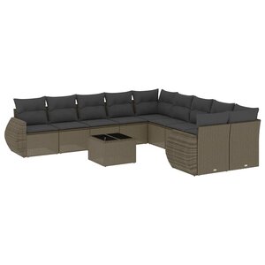 vidaXL Salon de jardin 11 Pièces avec coussins gris clair résine tressée