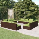 vidaXL Salon de jardin 12 Pièces avec coussins Résine tressée Marron