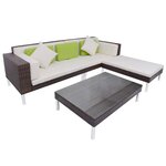 vidaXL Salon de jardin 4 Pièces avec coussins Résine tressée Marron