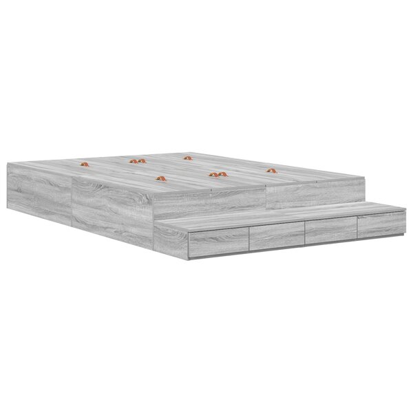vidaXL Cadre de lit de rangement Gris Sonoma 135x190 cm