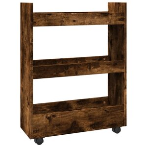 vidaXL Chariot de rangement étroit 3 niveaux chêne fumé