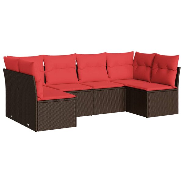 vidaXL Salon de jardin 6 Pièces avec coussins marron résine tressée