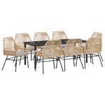 vidaXL Ensemble de jardin de 9 pièces avec des coussins en poly rattan marron.