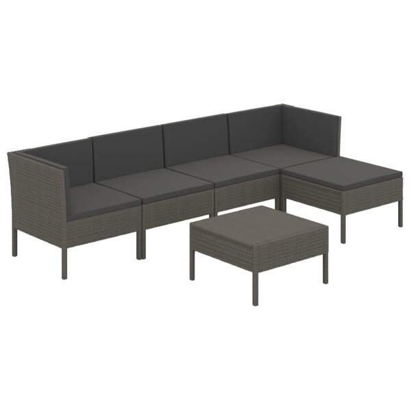 vidaXL Salon de jardin 6 Pièces avec coussins résine tressée gris