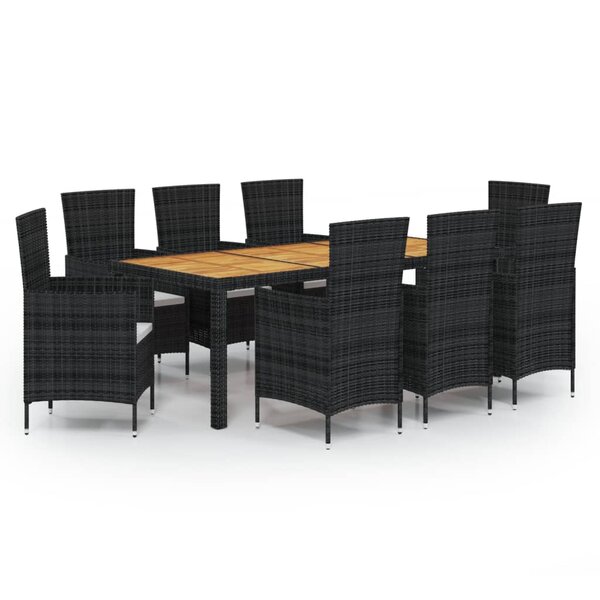 vidaXL Ensemble à manger d'extérieur 9Pièces coussins résine tressée noir