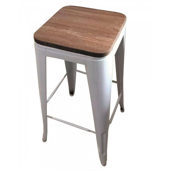 Tabouret métallique avec assise en bois - lot de 5 - blanc - acier et bois 430x430x750mm