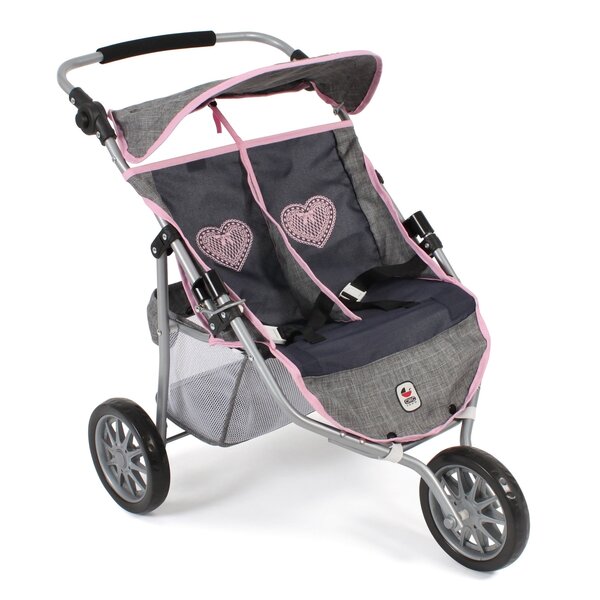 Bayer Chic 2000 697-26 - Poussette Jogger 3 roues pour poupées jumelles gris bleu marine