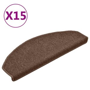 vidaXL Tapis d'escalier 15 pièces 65 x 24 x 4 cm Marron Demi-rond Grand