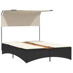 vidaXL Chaise longue double et auvent et coussins noir résine tressée