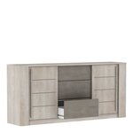 Enfilade ANTIBES 2 portes coulissantes + 3 tiroirs - chêne champagne et béton beige - 206 x 44.9 x 94 cm