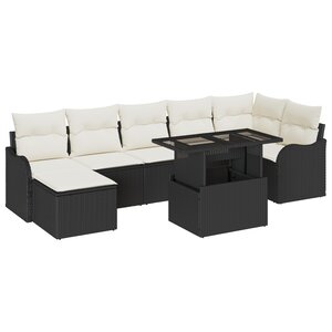 Ensemble de Canapé de Jardin de 8 Pièces avec Coussins Noir Rattan Poly