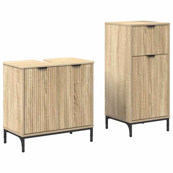 vidaXL Ensemble de mobilier de salle de bain Plaid 2 Pièces Chêne sonoma