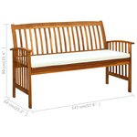 vidaXL Banc de jardin avec coussin 147 cm Bois d'acacia massif