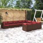 vidaXL Salon de jardin 10 Pièces avec coussins Résine tressée Marron