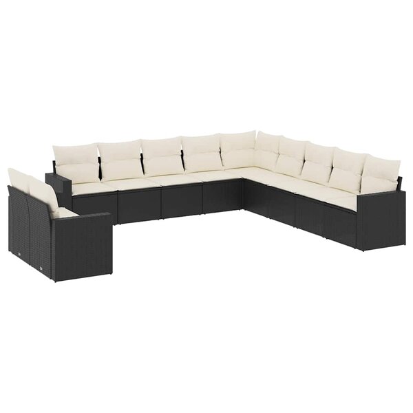 vidaXL Salon de jardin 11 Pièces avec coussins noir résine tressée