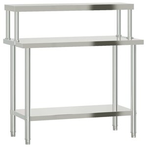 vidaXL Table de travail de cuisine avec étagère 110x55x120 cm inox