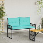 vidaXL Banc extérieur avec coussin Noir et turquoise 118 x 55 x 82 cm