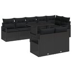 vidaXL Ensemble de canapé de jardin 9 pièces avec des coussins en poly rotin noir.