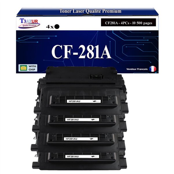 T3AZUR -4x Toners compatibles avec HP CF281A (81A) pour HP LaserJet Enterprise M630z  M604dn  M604n  M605dn  M605n  M605x  M606dn  M606x  M630dn  M630f  M630h