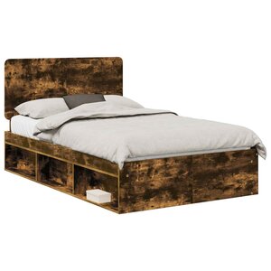 vidaXL Cadre de lit Chêne fumé 135 x 190 cm Bois de pin massif