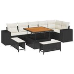 vidaXL Ensemble de canapé de jardin avec coussin 9 Pièces Noir et Crème