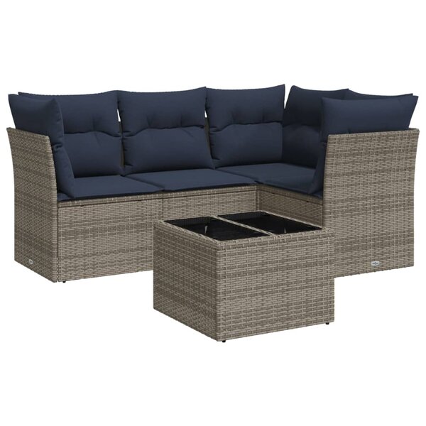 vidaXL Salon de jardin 5 Pièces avec coussins gris résine tressée