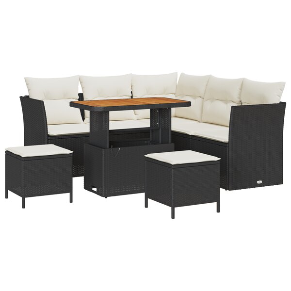 vidaXL Canapé de jardin 8 pièces avec coussins en poly rotin noir et acacia