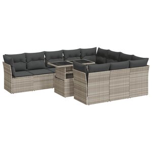 vidaXL Salon de jardin 11 Pièces avec coussins gris clair résine tressée