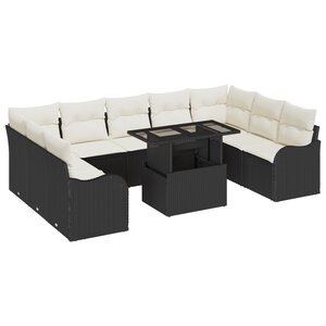 Ensemble de Canapé de Jardin VidaXL 10 pièces avec Coussins Noir Rattan Poly