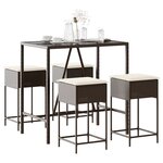 vidaXL Ensemble de bar de jardin avec coussins 5 Pièces marron poly rotin