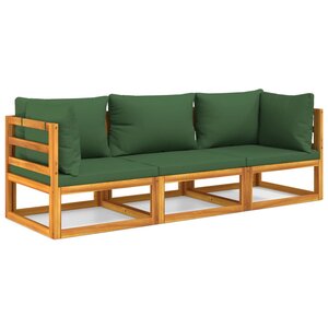 vidaXL Salon de jardin 3 Pièces avec coussins vert bois massif