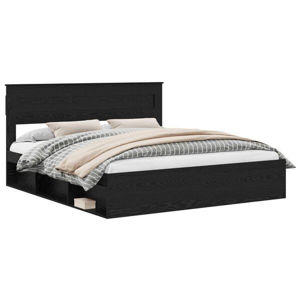 vidaXL Cadre de lit avec stockage Noir 200 x 200 cm Bois de pin massif