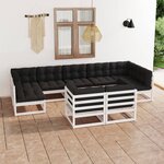 vidaXL Salon de jardin 9 Pièces avec coussins Blanc Bois de pin massif