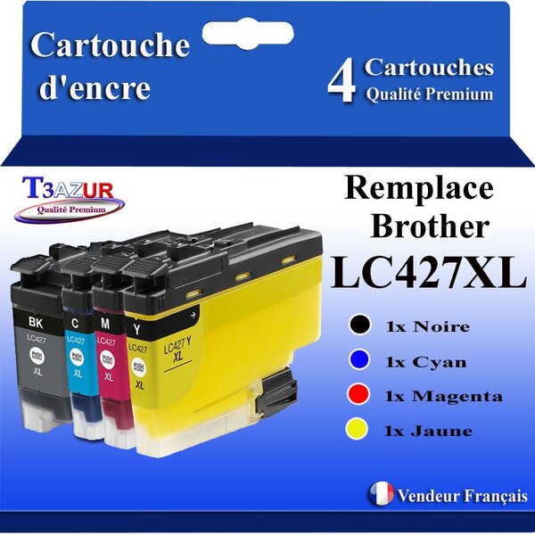 T3AZUR- 4x Cartouches compatibles avec Brother LC427 XL pour Brother HL-J6010DW